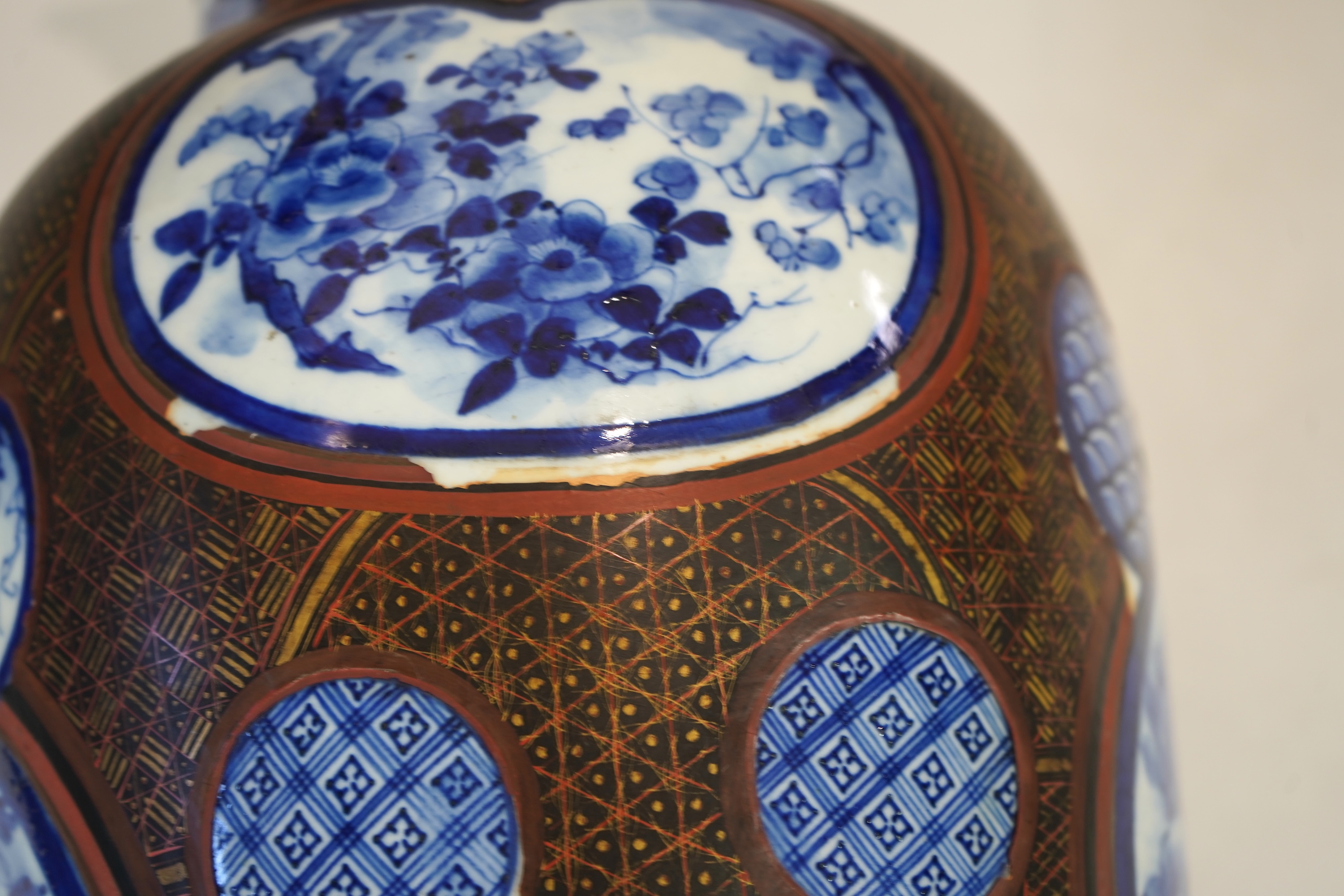 A large Japanese blue and white and gilt lacquered vase, late 19th century